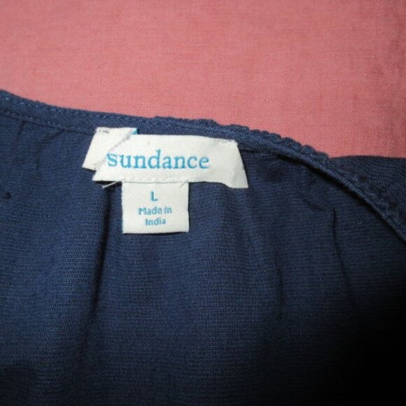 Sundance Caspian Breeze Dress Size L Linen Blend Embroidered Puff Sleeve Pockets - Picture 6 of 12